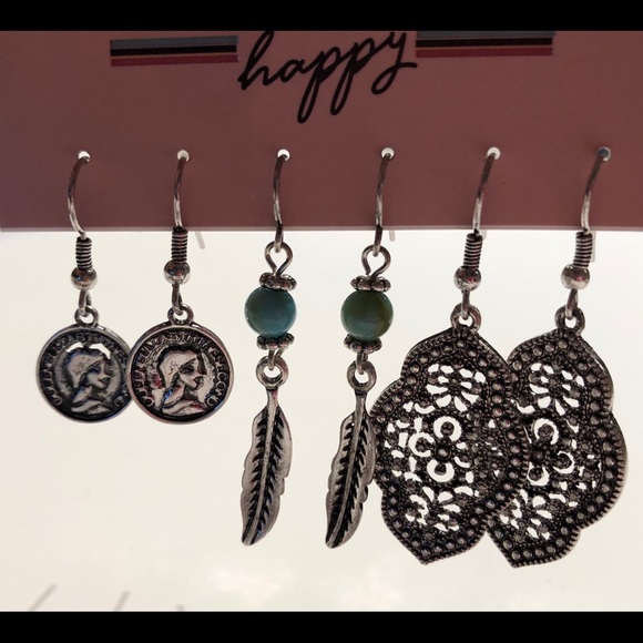 Choose happy silver boho earrings three paír - Picture 5 of 8